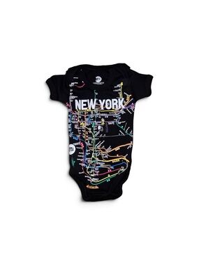 MT Black Baby Onesie with Multicolor Subway Map Print size 6-9 months